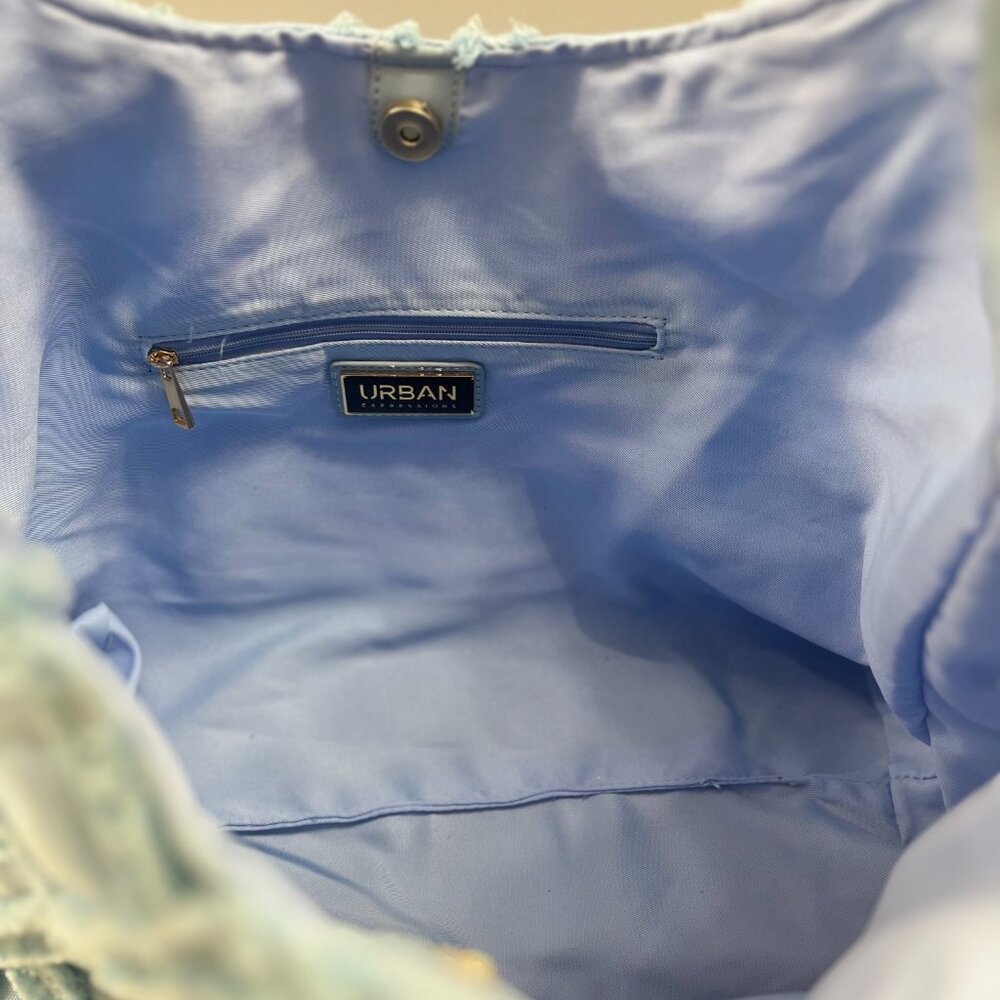 Urban Expressions Barbuda Cotton Fringe Hobo Handbag- Baby/Sky Blue - Picture 10 of 10